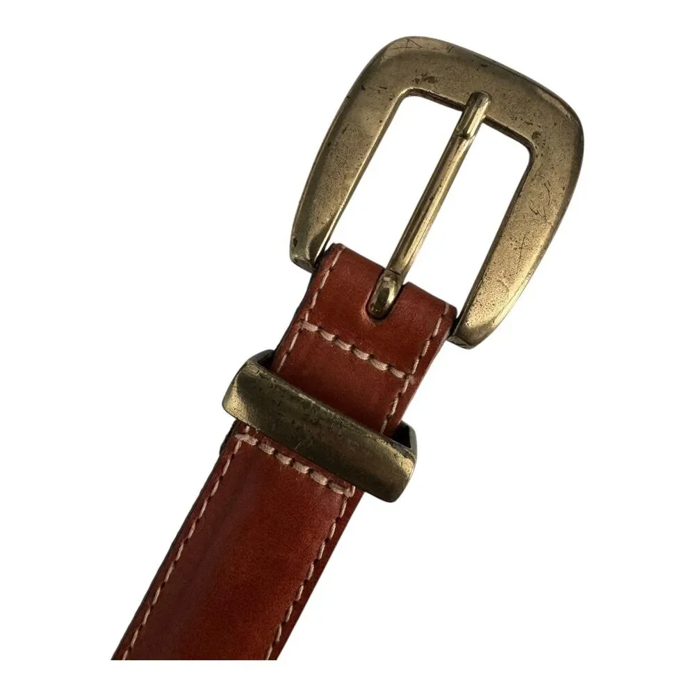 Fossil Leather‎ Belt Mens Large Brown Red Green Patchwork Stitch Vintage Style